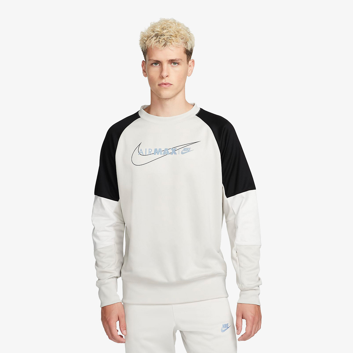 nike air max mens sweatshirt | grey black, beige | swoosh spellout