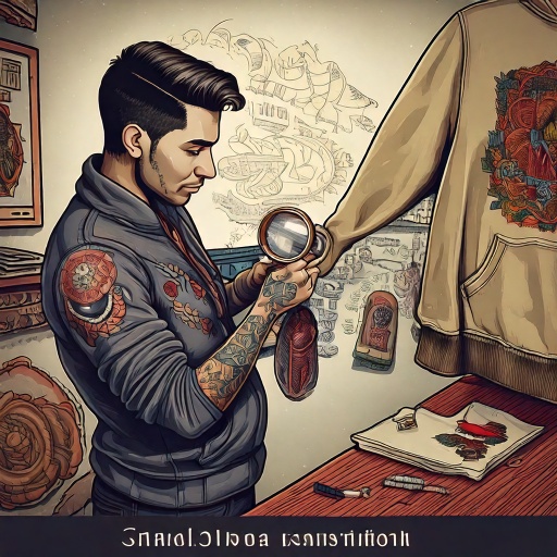 firefly a man in baggy vintage streetwear closely inspects a stain on a baggy vintage hoodie